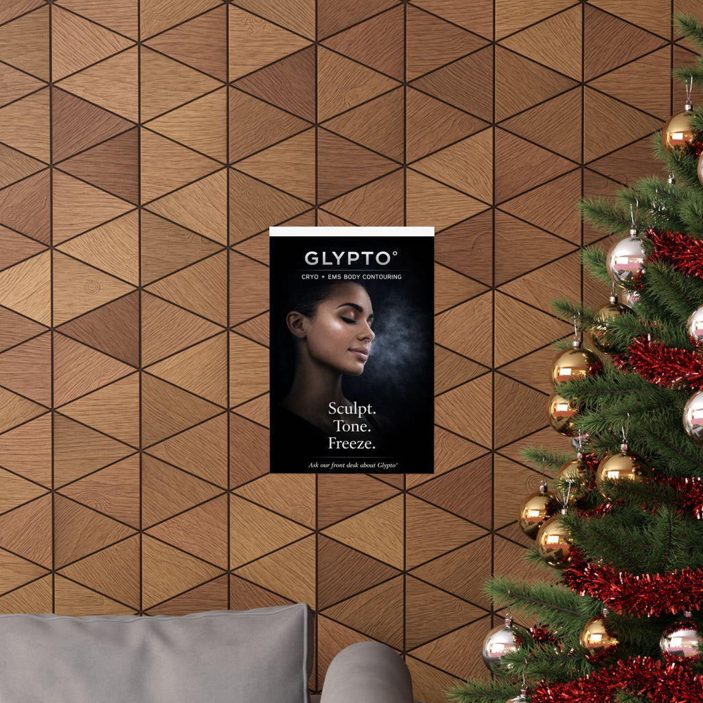 Glypto Matte Vertical Poster — Woman Face ‘Sculpt. Tone. Freeze.’