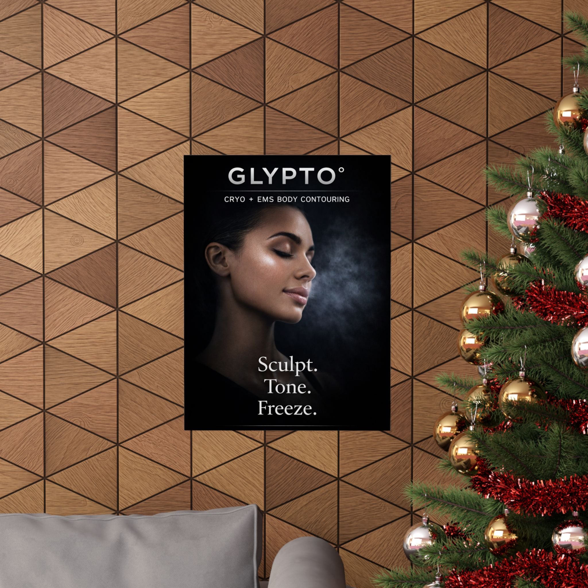 Glypto Matte Vertical Poster — Woman Face ‘Sculpt. Tone. Freeze.’