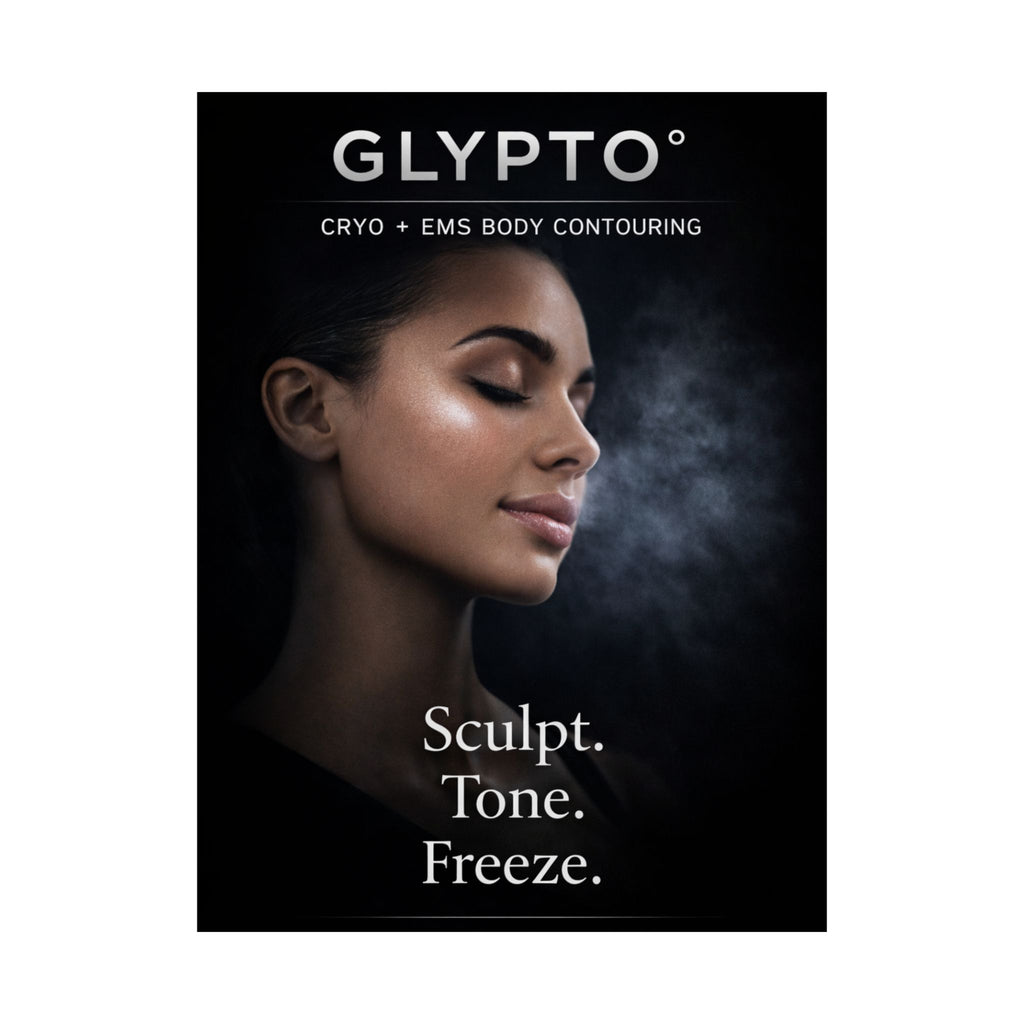 Glypto Matte Vertical Poster — Woman Face ‘Sculpt. Tone. Freeze.’