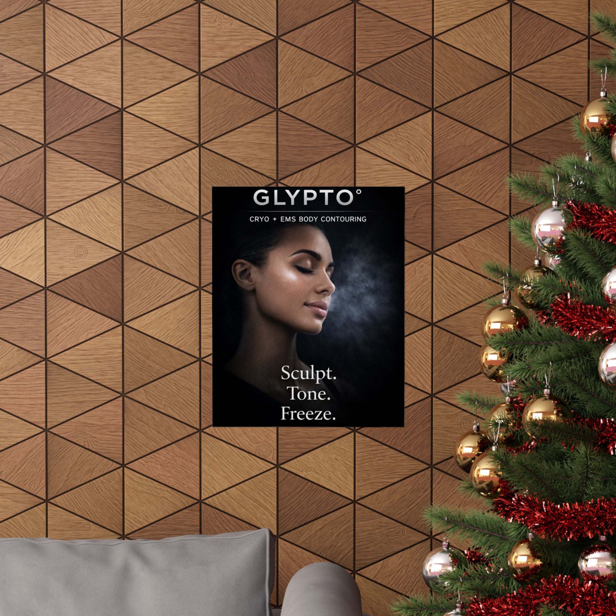 Glypto Matte Vertical Poster — Woman Face ‘Sculpt. Tone. Freeze.’